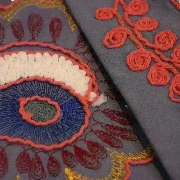 SFERA Collection Blue Button Down Embroidered Button Down Coat Size M - Picture 5 of 8